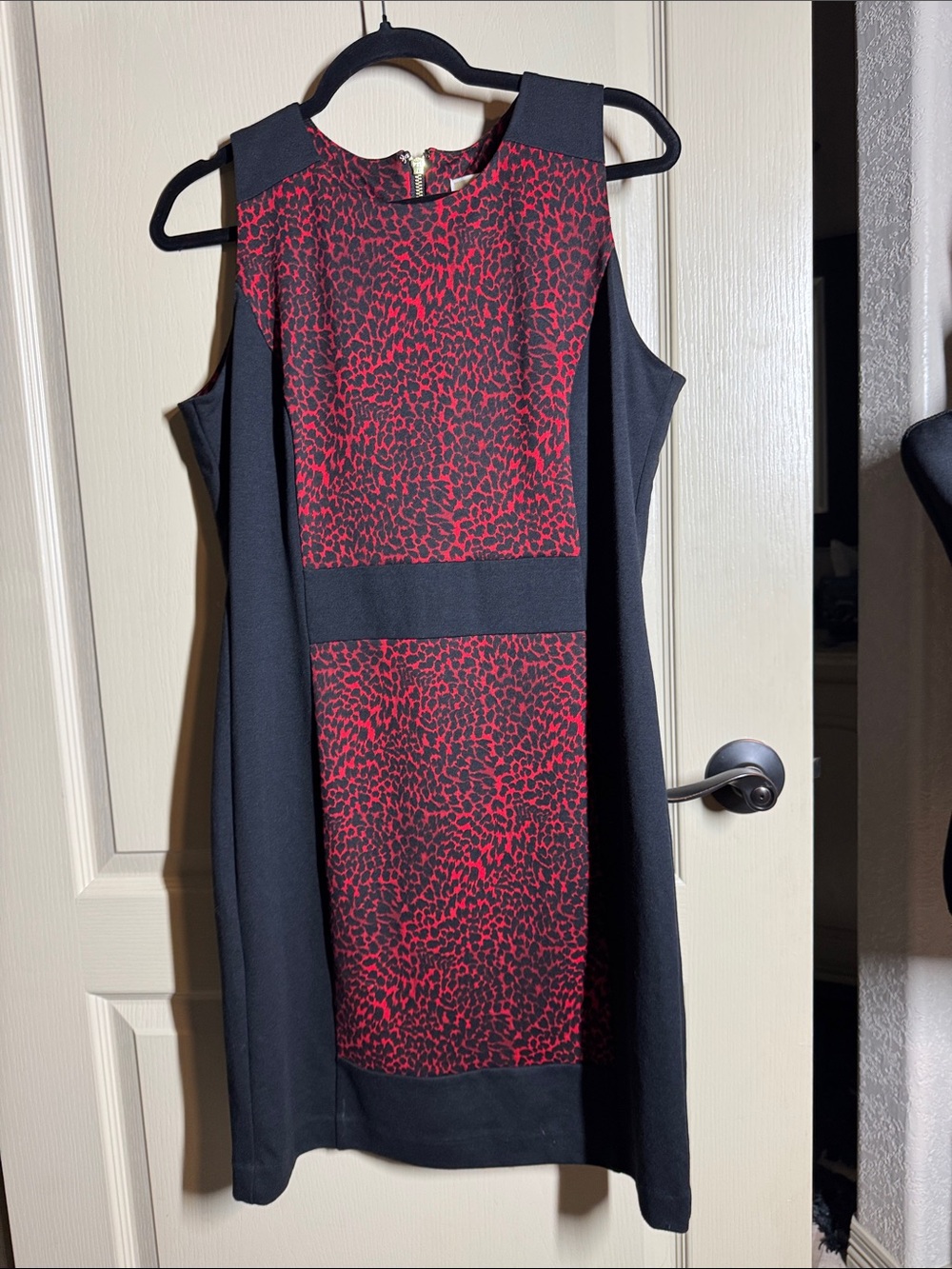 Michael Kors Black Sleeveless Dress with Red Animal-Print Panel